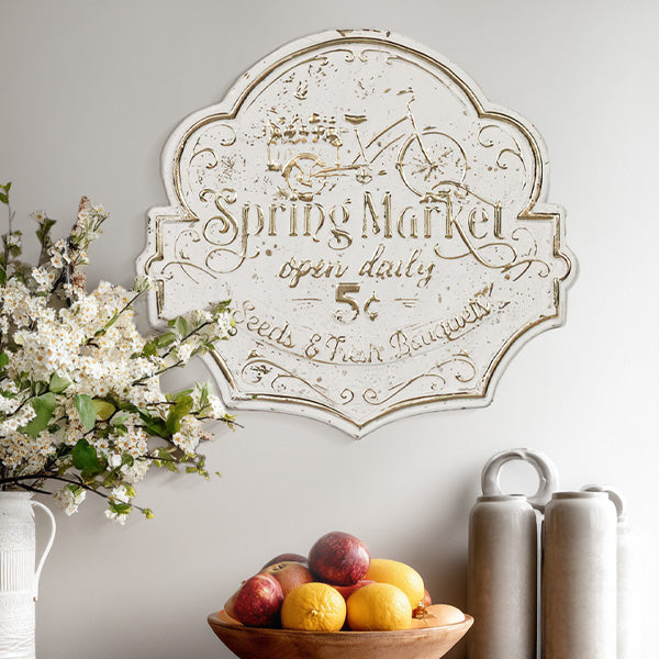 Spring Market Embossed Metal Sign