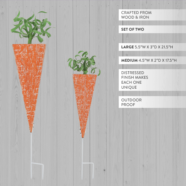 Distressed Carrot Outdoor Garden Stakes, Set of Two