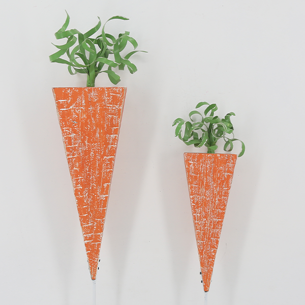 Distressed Carrot Outdoor Garden Stakes, Set of Two