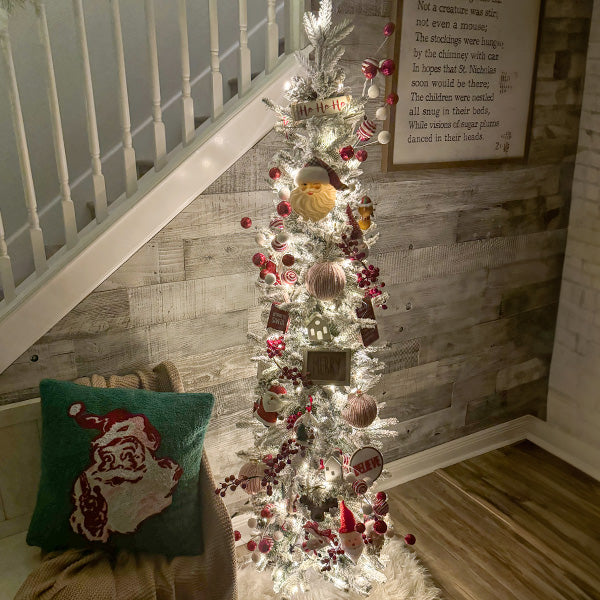 6 Feet Pre-lit Flocked Faux Christmas Tree with Metal Stand