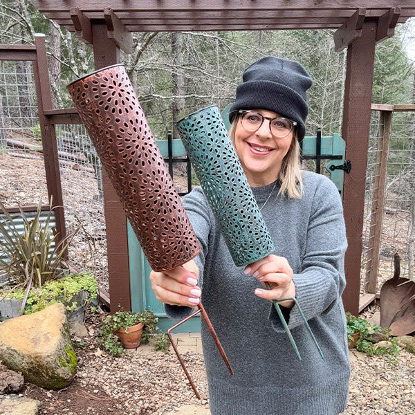 Cylindrical Metal Outdoor Solar Light Yard Stakes, Set of Two