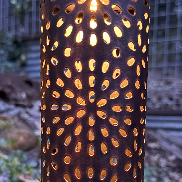 Cylindrical Metal Outdoor Solar Light Yard Stakes, Set of Two