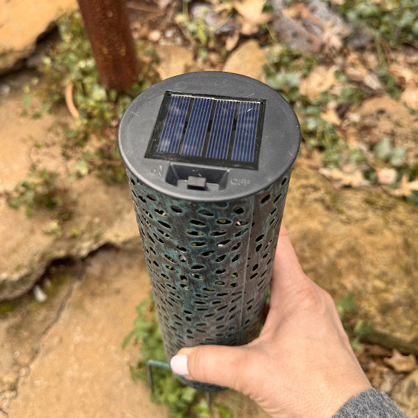 Cylindrical Metal Outdoor Solar Light Yard Stakes, Set of Two