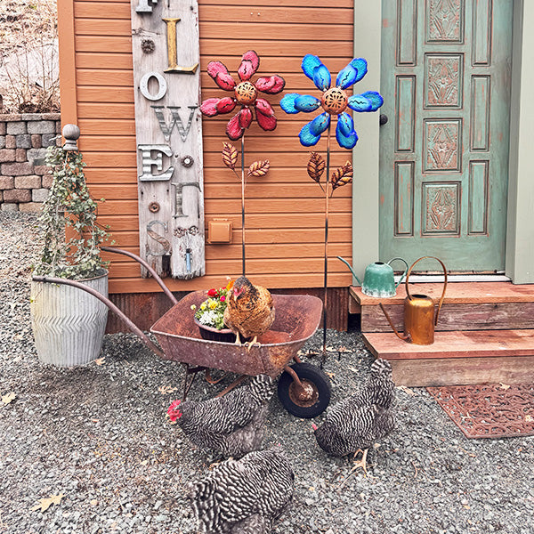 70 Inch Metal Solar Flower Yard Stakes, Set of 2