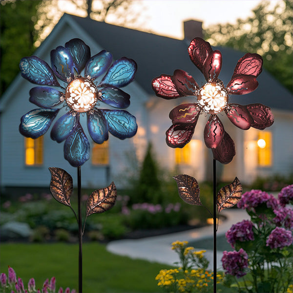 70 Inch Metal Solar Flower Yard Stakes, Set of 2