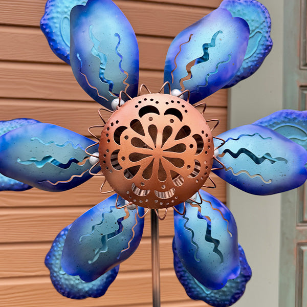 70 Inch Metal Solar Flower Yard Stakes, Set of 2