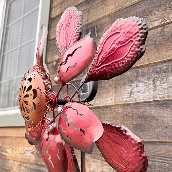 70 Inch Metal Solar Flower Yard Stakes, Set of 2