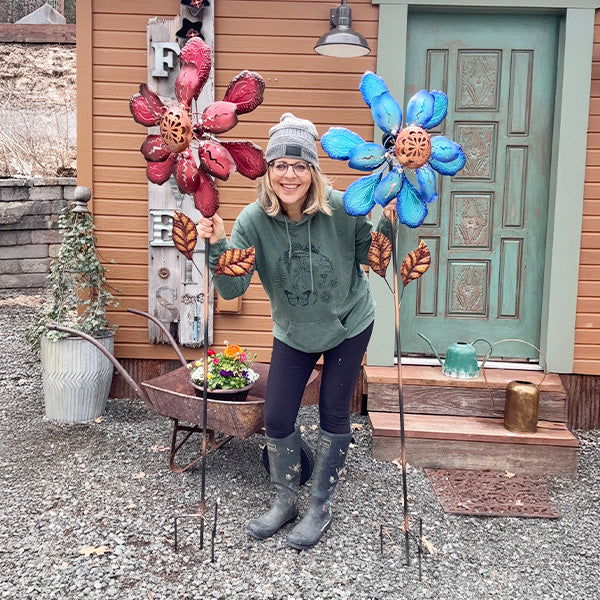 70 Inch Metal Solar Flower Yard Stakes, Set of 2