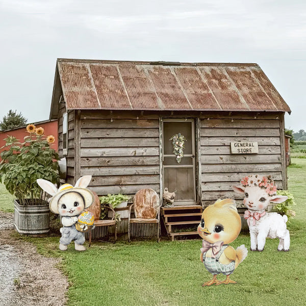 Easter Animal Outdoor Wooden Yard Signs on Metal Stands, Choose Your Style