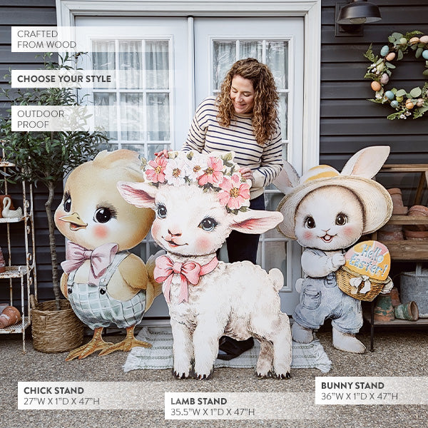 Easter Animal Outdoor Wooden Yard Signs on Metal Stands, Choose Your Style