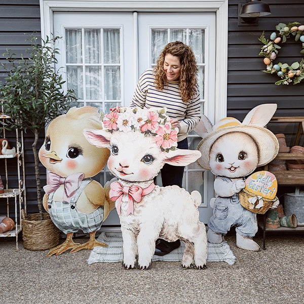 Easter Animal Outdoor Wooden Yard Signs on Metal Stands, Choose Your Style