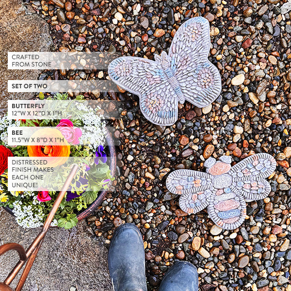 Butterfly and Bee Mosaic Style Stepping Stones, Set of Two