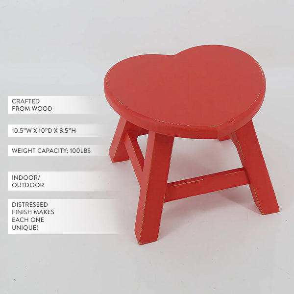 Distressed Red Heart Wooden Riser Stool