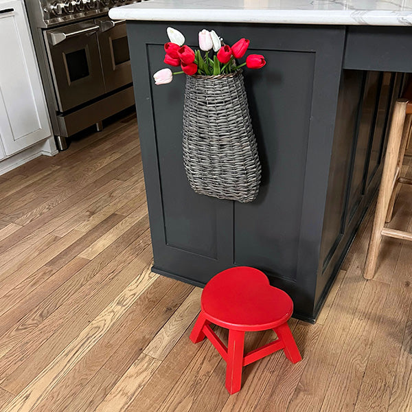 Distressed Red Heart Wooden Riser Stool