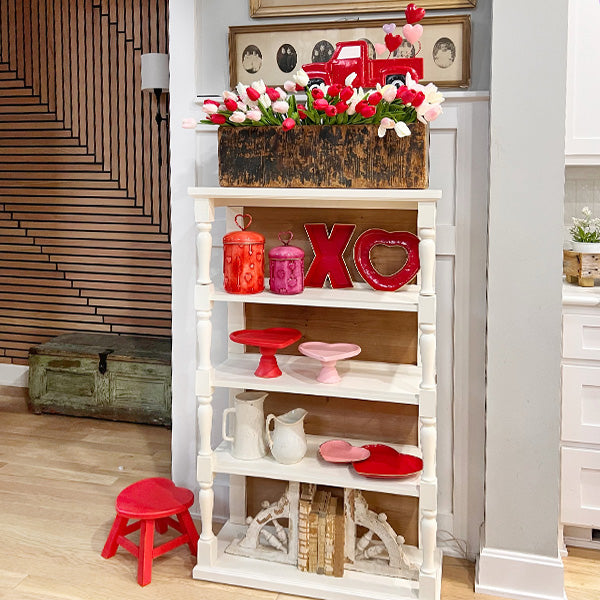 Distressed Red Heart Wooden Riser Stool