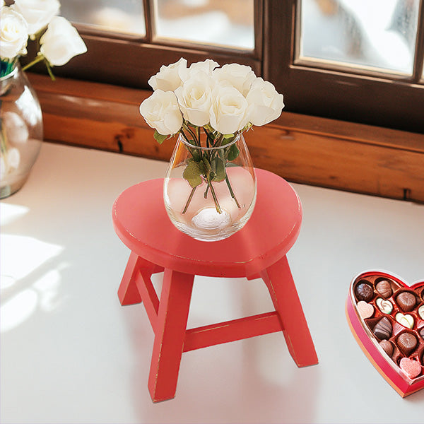 Distressed Red Heart Wooden Riser Stool