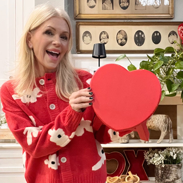 Distressed Red Heart Wooden Riser Stool