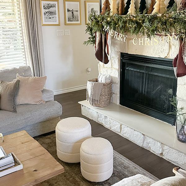 Ribbed Boucle Storage Ottomans, Set of 2