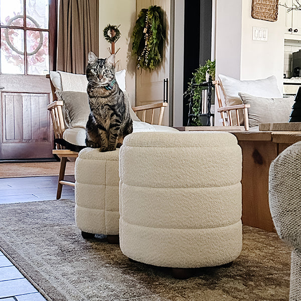 Ribbed Boucle Storage Ottomans, Set of 2