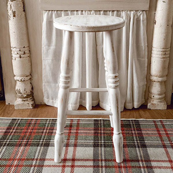 Spindle Leg White Wood Accent Stool