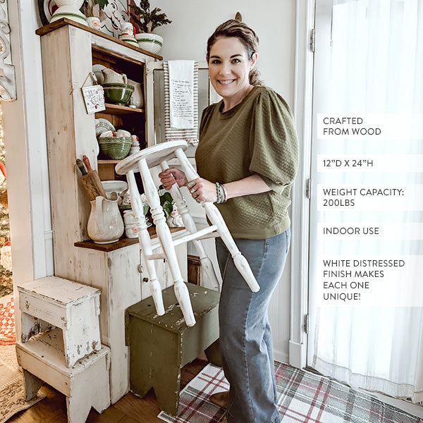 Spindle Leg White Wood Accent Stool