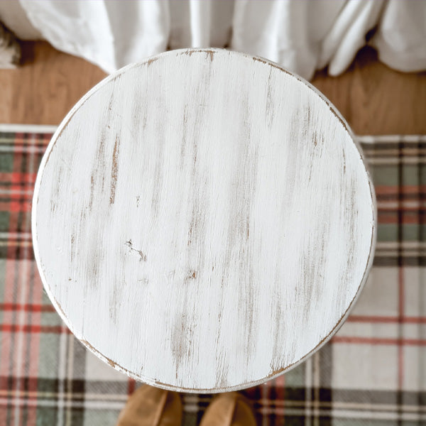 Spindle Leg White Wood Accent Stool