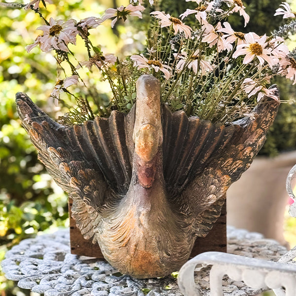 Large Distressed Outdoor Swan Planter