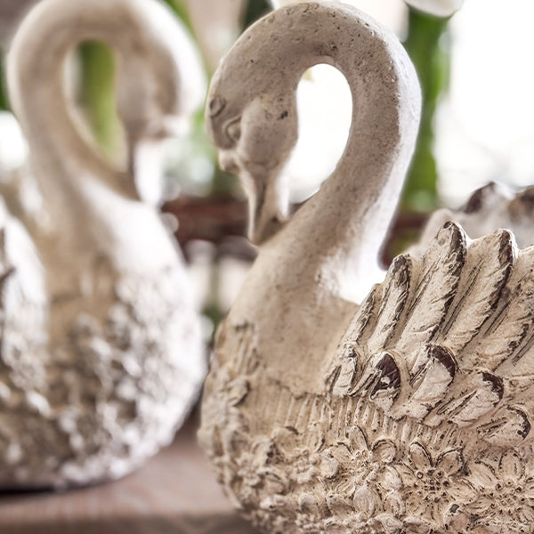 Artisanal Weathered White Swan Planters, Set of Two