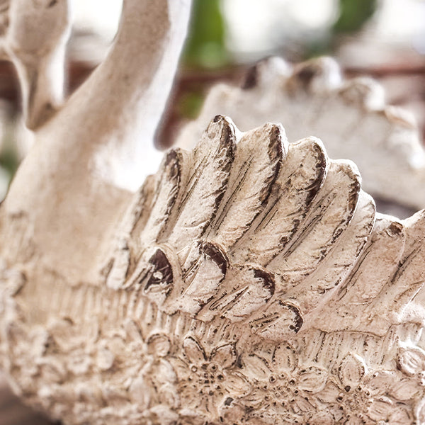 Artisanal Weathered White Swan Planters, Set of Two