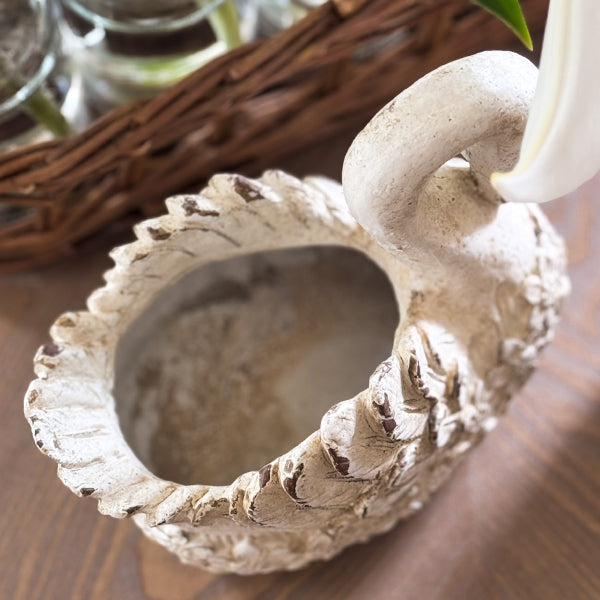 Artisanal Weathered White Swan Planters, Set of Two