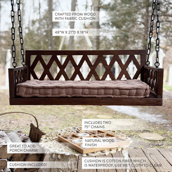 Brown Porch Swing with Cushion