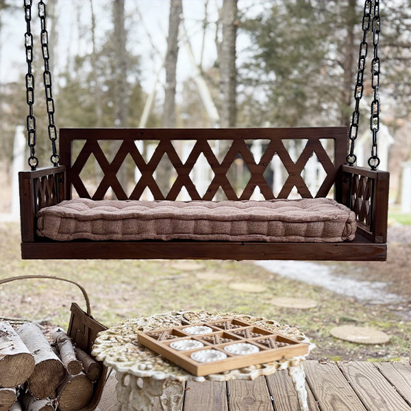 Brown Porch Swing with Cushion