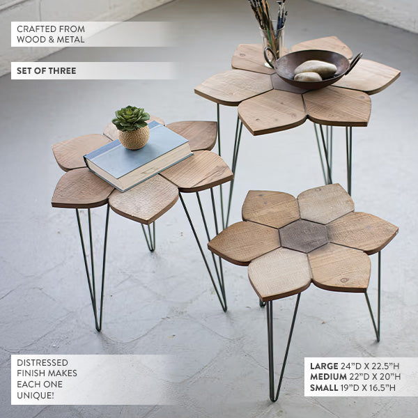Wooden Flower Shaped Side Tables, Set of Three