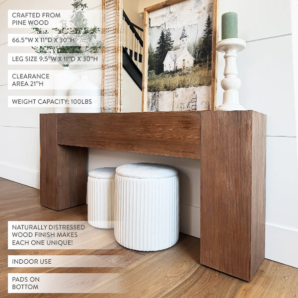 66 Inch Distressed Pine Wood Console Table