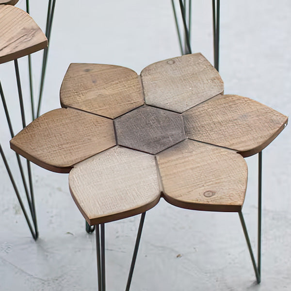 Wooden Flower Shaped Side Tables, Set of Three