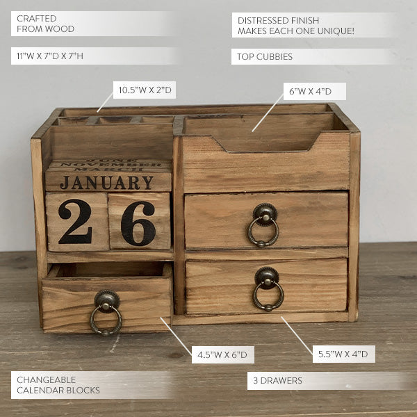 Wooden Desk Organizer and Calendar, 2 in 1 Steal