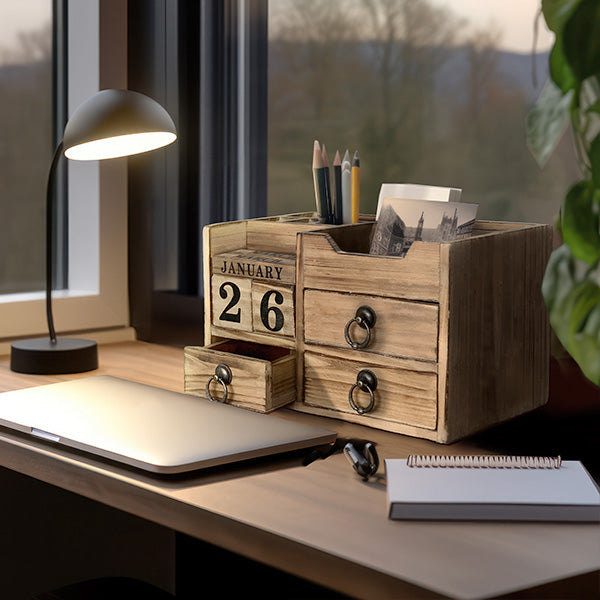 Wooden Desk Organizer and Calendar, 2 in 1 Steal