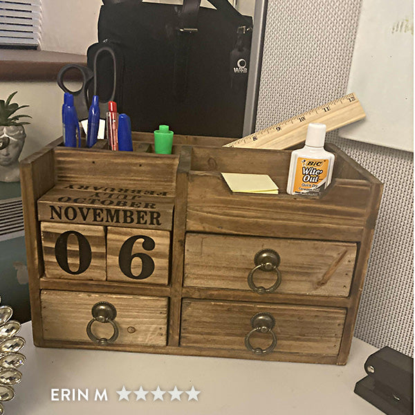 Wooden Desk Organizer and Calendar, 2 in 1 Steal