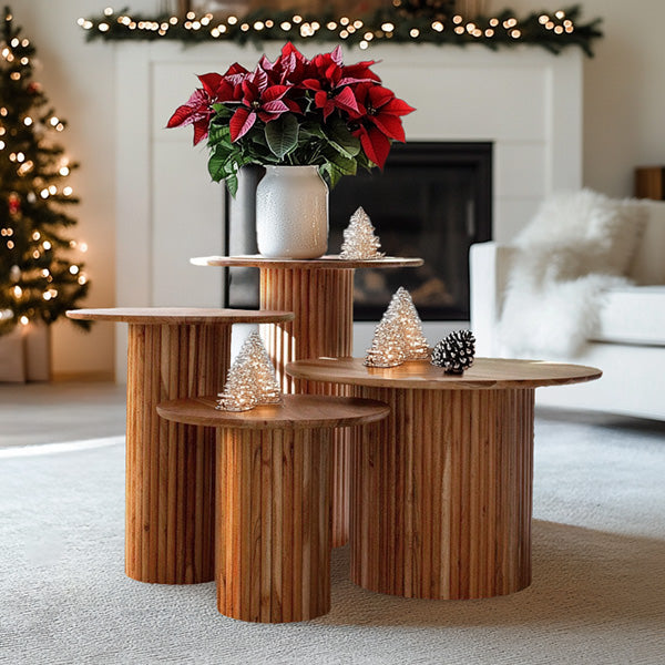 Acacia Wood Round Accent Tables, Set of Four