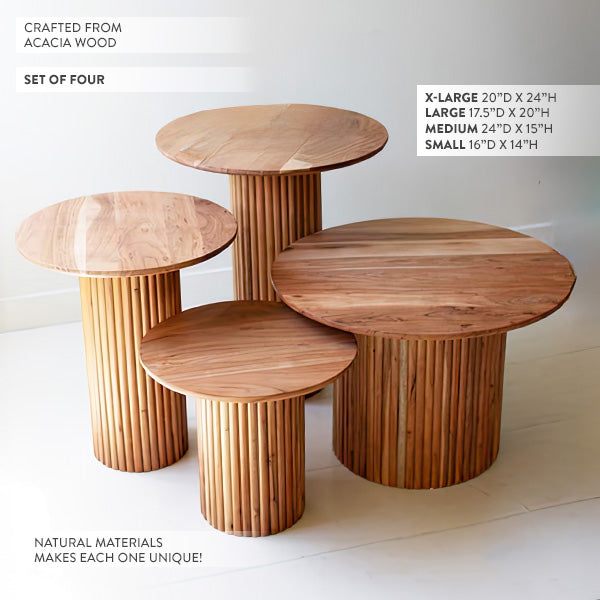 Acacia Wood Round Accent Tables, Set of Four