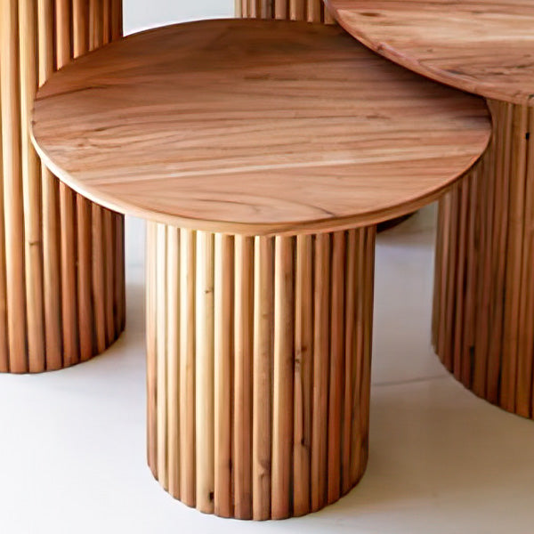 Acacia Wood Round Accent Tables, Set of Four