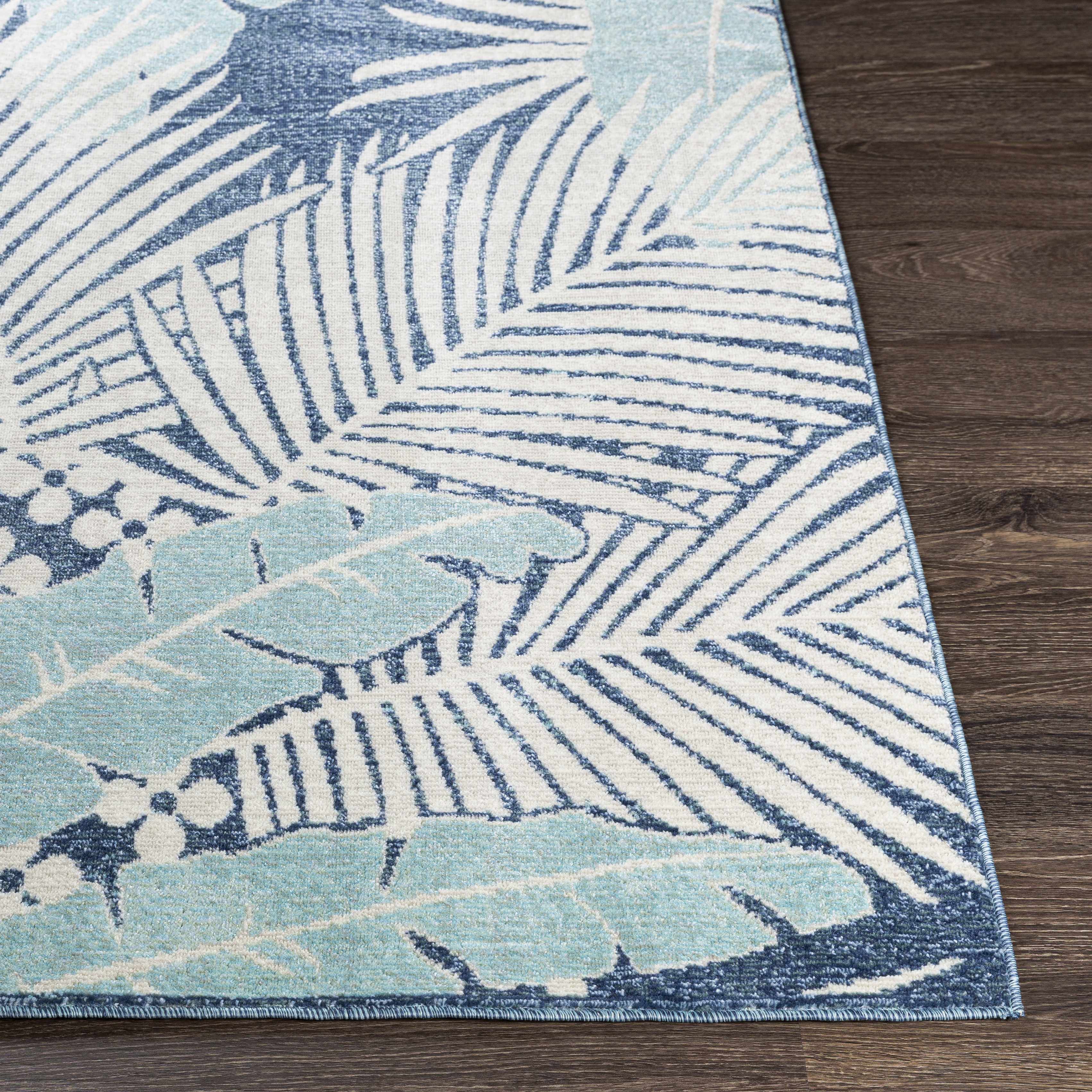 Coastal Blue Palm Area Rug