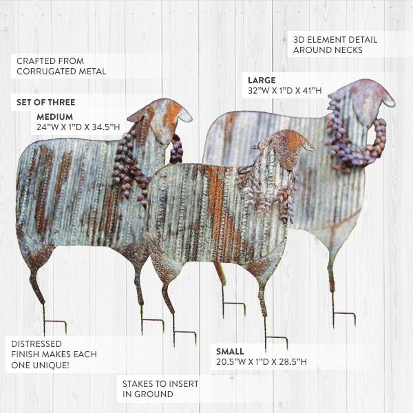 Corrugated Metal Sheep Christmas Yard Stakes, Set of 3