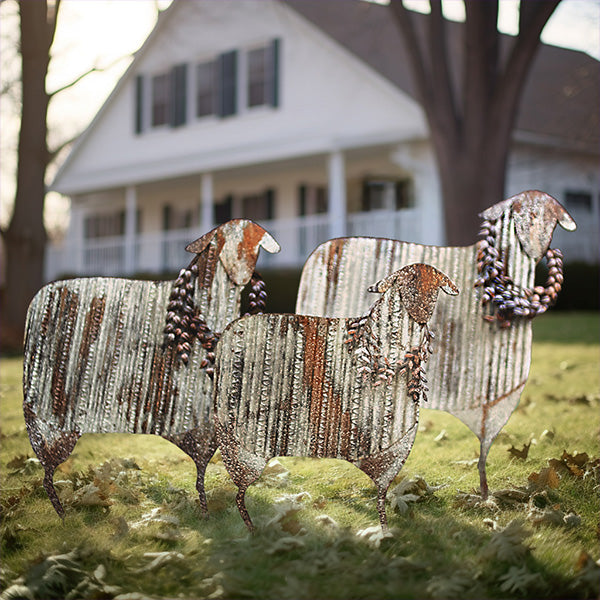 Corrugated Metal Sheep Christmas Yard Stakes, Set of 3