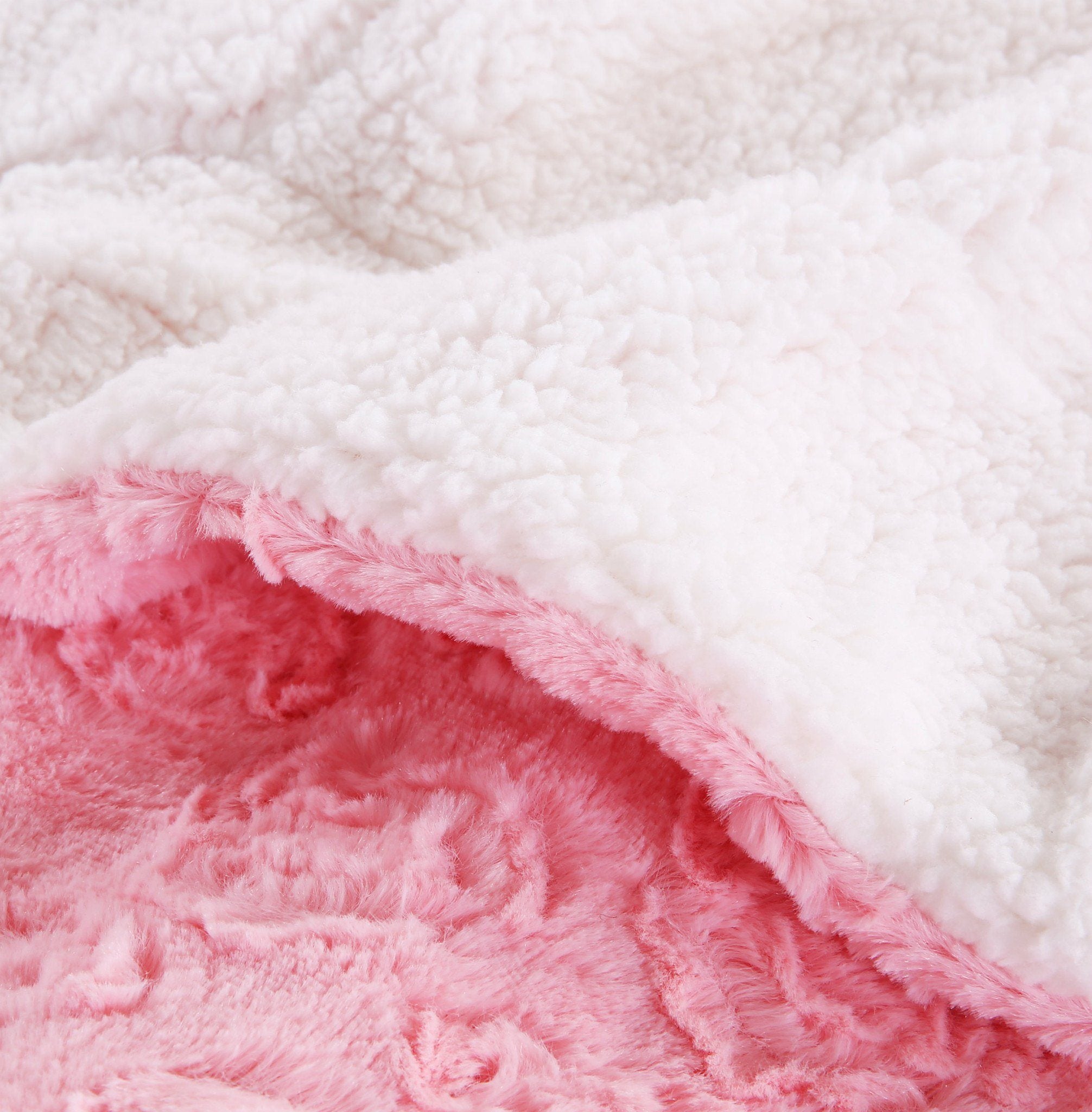 Luxury Blossom Pink Rose Buds Pink Sherpa Backside Faux Fur Throw Blanket