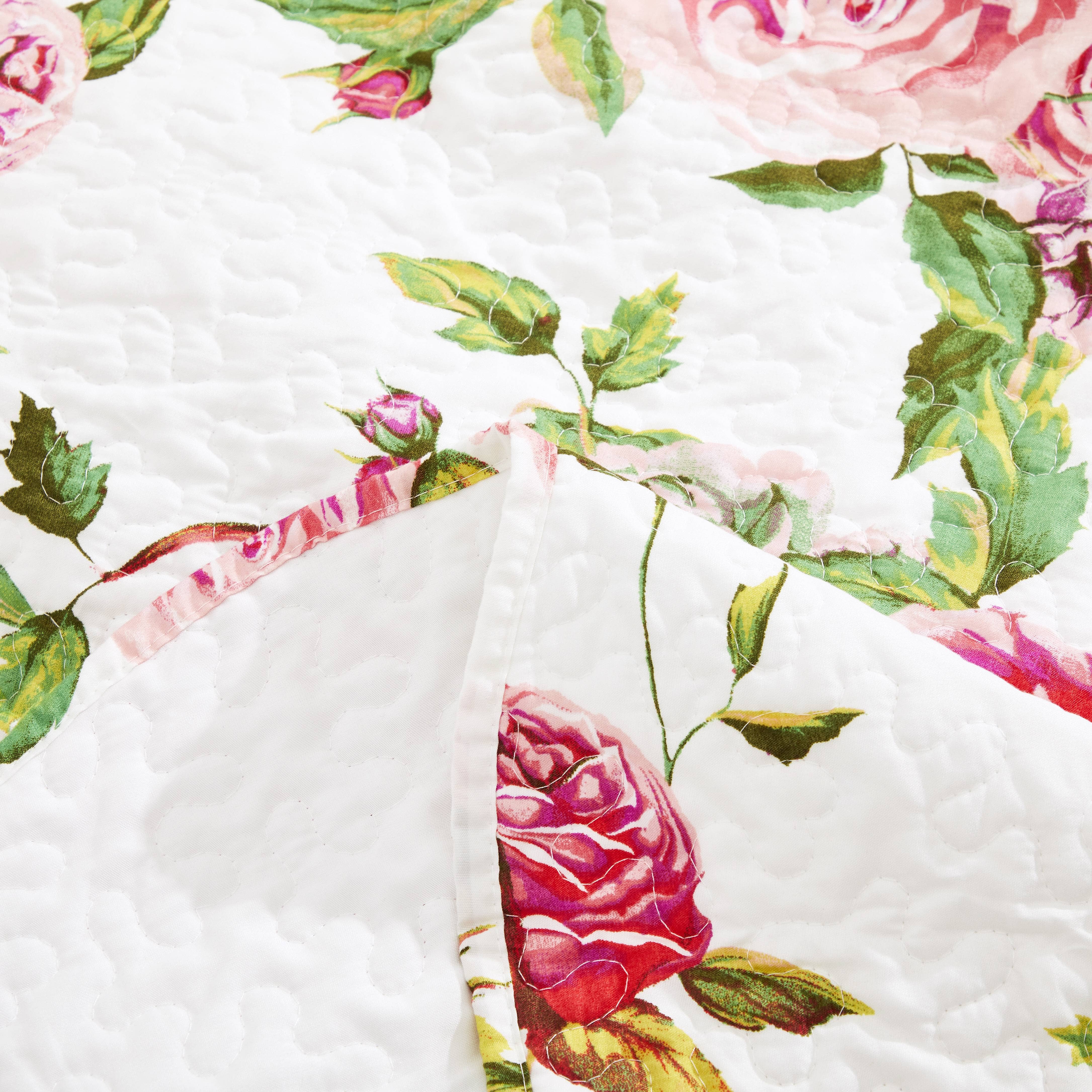 Romantic Roses Floral Throw Blanket - Lovely Spring Pink & White Scalloped Colorful Lightweight Breathable - Bright Vibrant Quilted Throw Blanket - 50 x 60-Tolkye