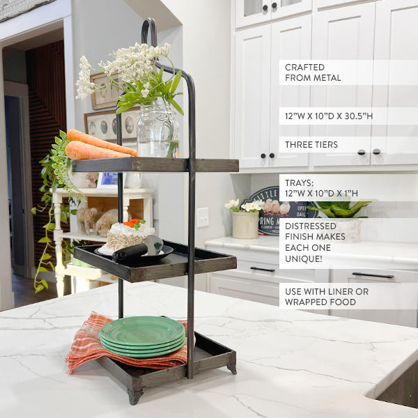 Black Metal Three Tiered Display Tray