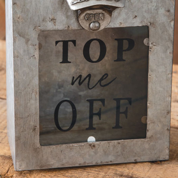 Top Me Off Galvanized Bottle Opener Bin