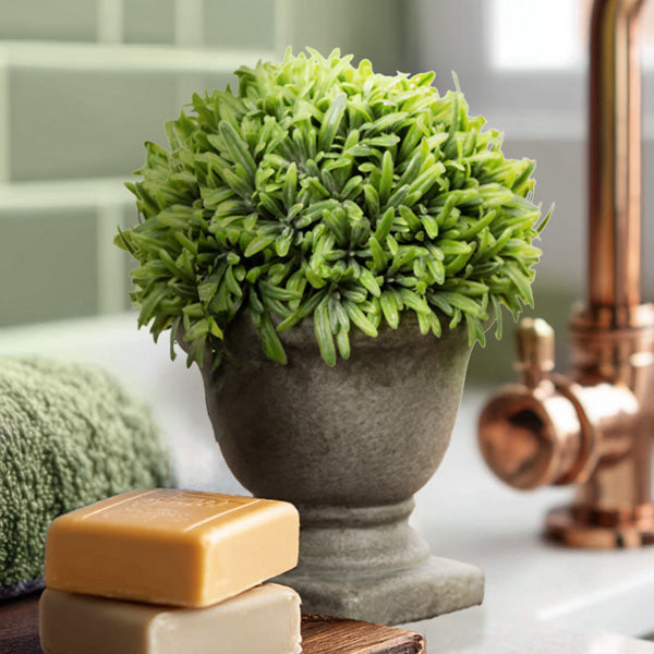 Faux Topiary Grass in Weathered Pot