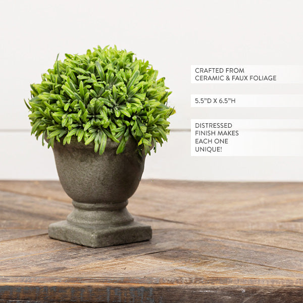 Faux Topiary Grass in Weathered Pot